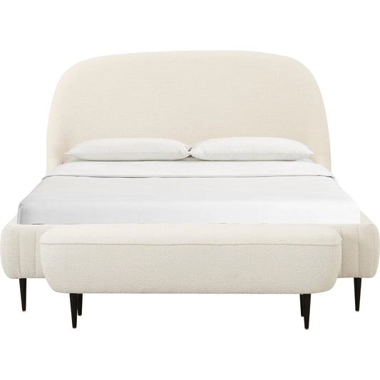 Denise Boucle Bed by TOV Furniture in cream. Made from boucle, iron, wood in a modern style.