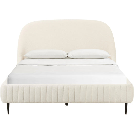 Denise Boucle Bed by TOV Furniture in cream. Made from boucle, iron, wood in a modern style.