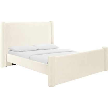 Athara Velvet Bed by TOV Furniture in cream. Made from mdf, pine, velvet in a transitional style.