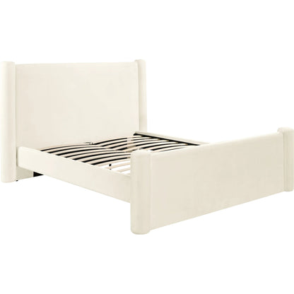 Athara Velvet Bed by TOV Furniture in cream. Made from mdf, pine, velvet in a transitional style.