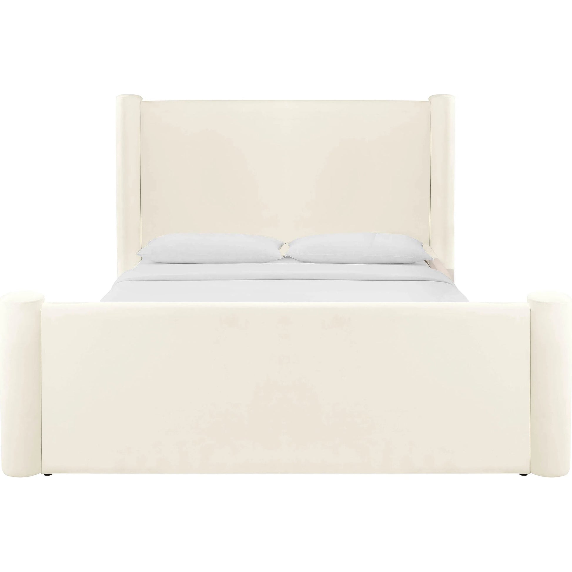 Athara Velvet Bed by TOV Furniture in cream. Made from mdf, pine, velvet in a transitional style.
