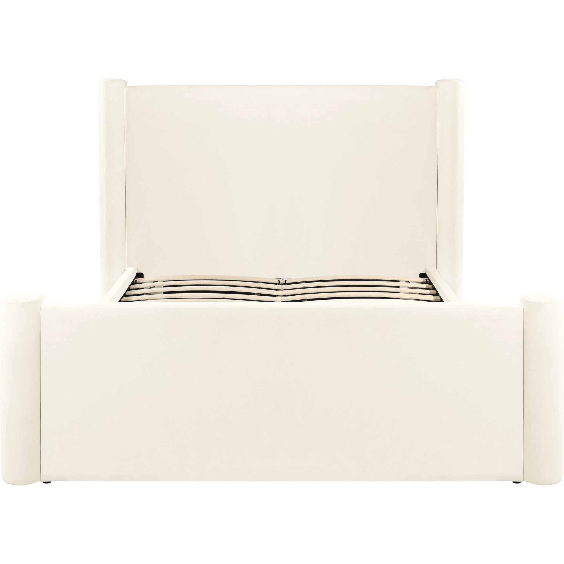 Athara Velvet Bed by TOV Furniture in cream. Made from mdf, pine, velvet in a transitional style.