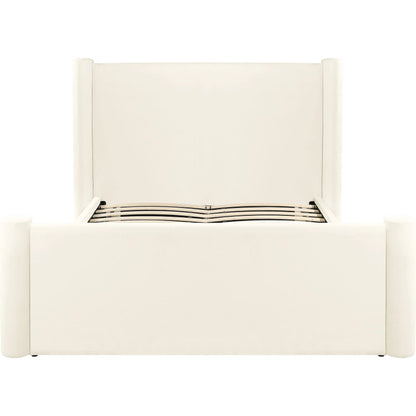 Athara Velvet Bed by TOV Furniture in cream. Made from mdf, pine, velvet in a transitional style.