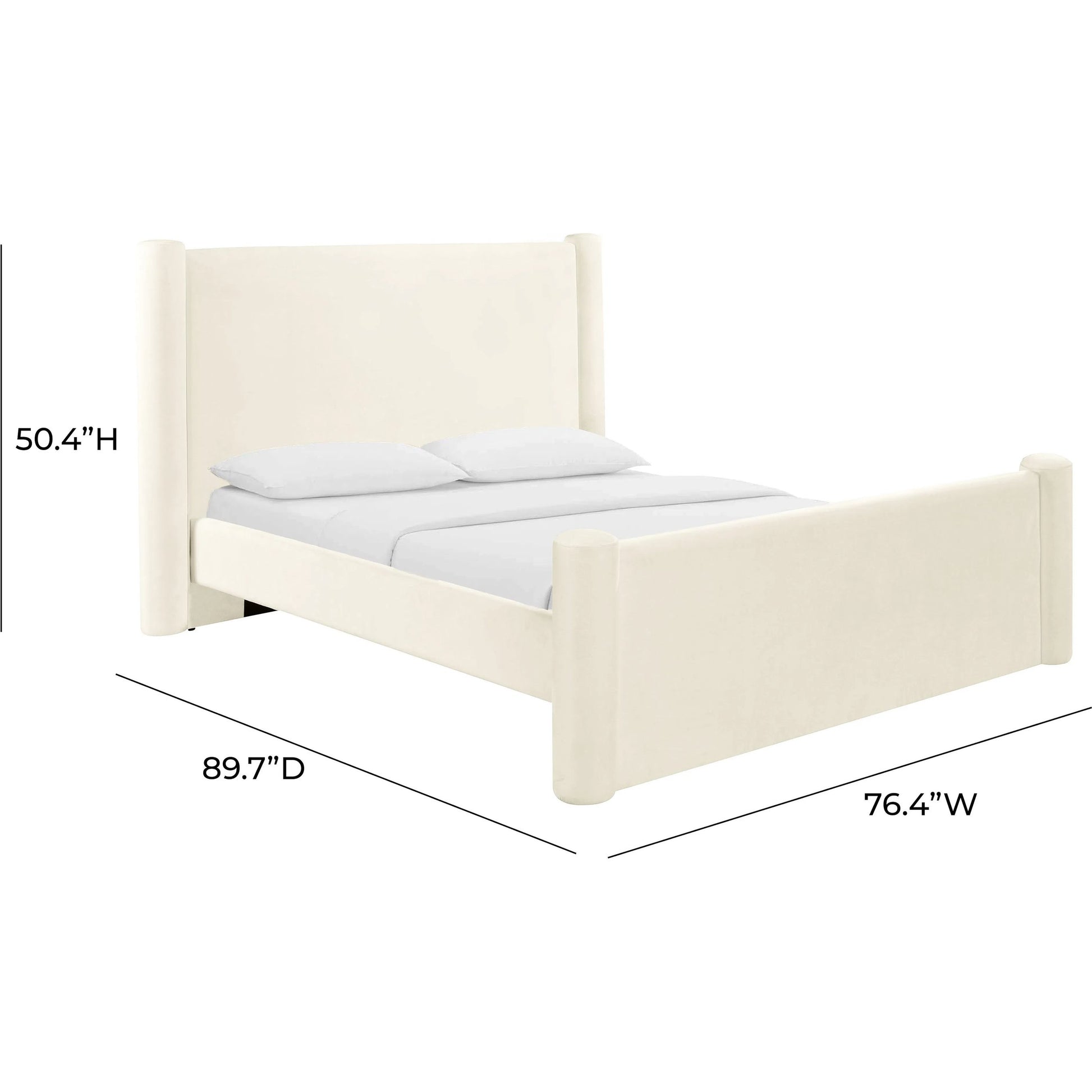 Athara Velvet Bed by TOV Furniture in cream. Made from mdf, pine, velvet in a transitional style.