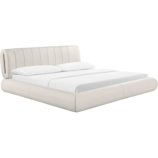 Karol Vegan Leather Bed by TOV Furniture in cream. Made from mdf, pu leather, pine in a unique style.