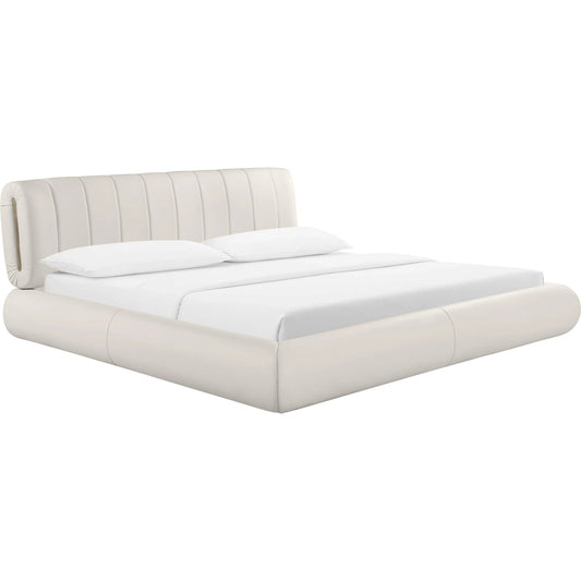 Karol Vegan Leather Bed by TOV Furniture in cream. Made from mdf, pu leather, pine in a unique style.