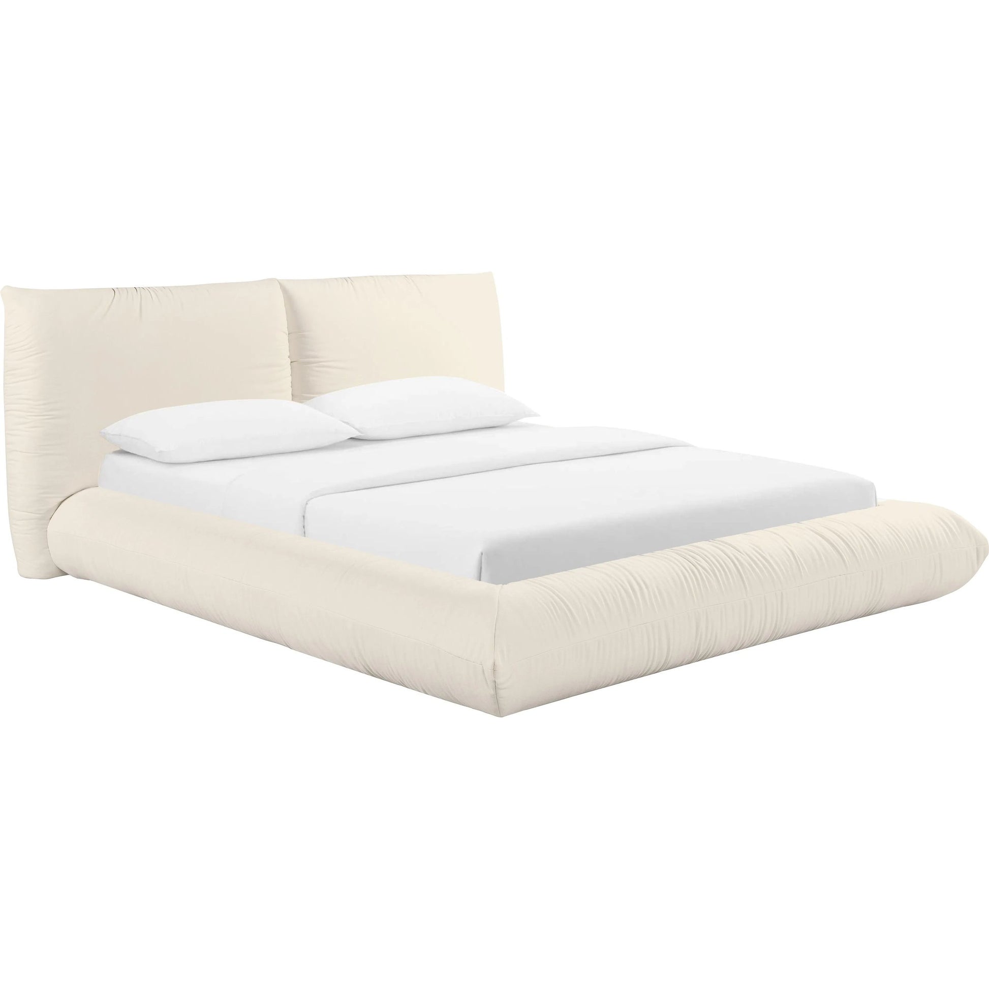 Romp 100% Recycled Linen Bed by TOV Furniture in cream. Made from mdf, pine, recycled fabric in a transitional style.