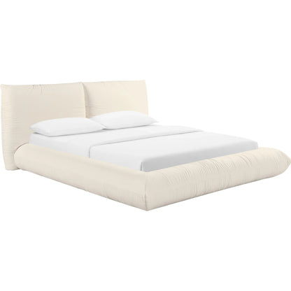 Romp 100% Recycled Linen Bed by TOV Furniture in cream. Made from mdf, pine, recycled fabric in a transitional style.