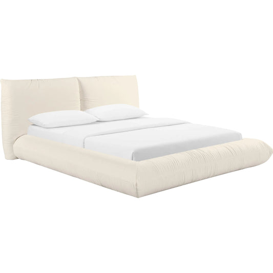 Romp 100% Recycled Linen Bed by TOV Furniture in cream. Made from mdf, pine, recycled fabric in a unique style.