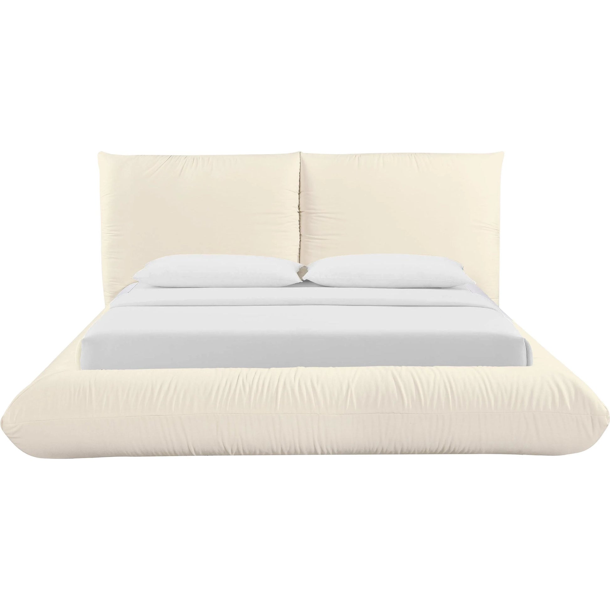 Romp 100% Recycled Linen Bed by TOV Furniture in cream. Made from mdf, pine, recycled fabric in a transitional style.