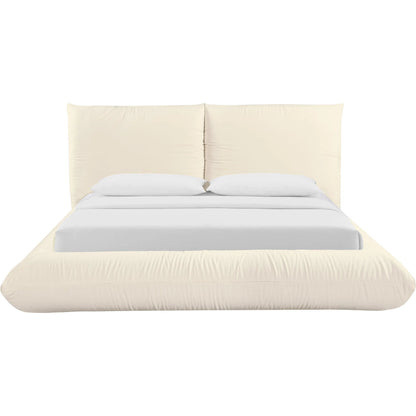 Romp 100% Recycled Linen Bed by TOV Furniture in cream. Made from mdf, pine, recycled fabric in a transitional style.