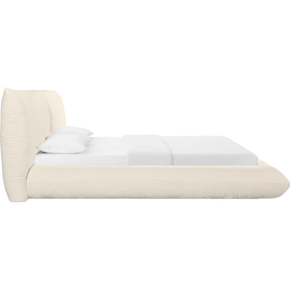 Romp 100% Recycled Linen Bed by TOV Furniture in cream. Made from mdf, pine, recycled fabric in a transitional style.