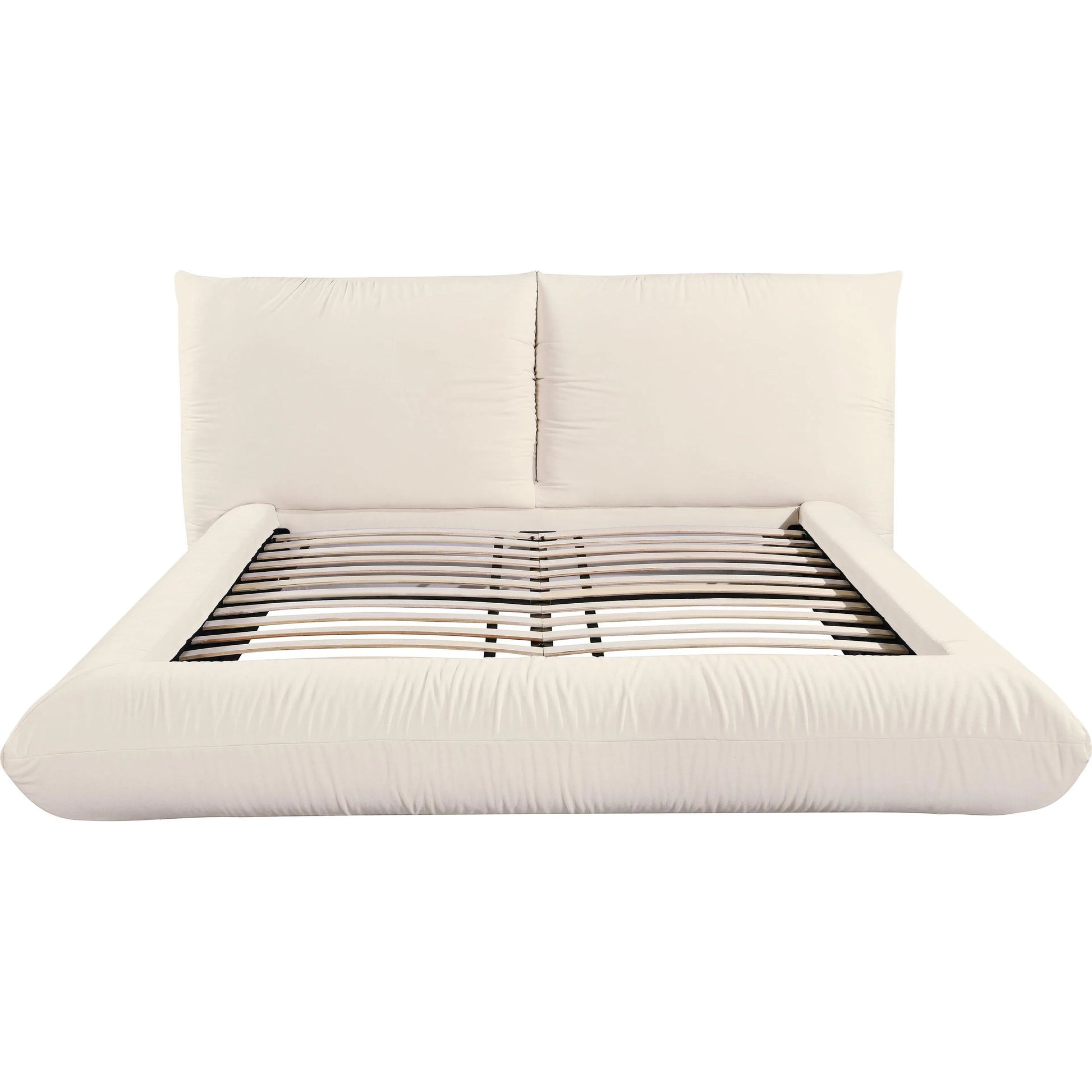 Romp 100% Recycled Linen Bed by TOV Furniture in cream. Made from mdf, pine, recycled fabric in a transitional style.