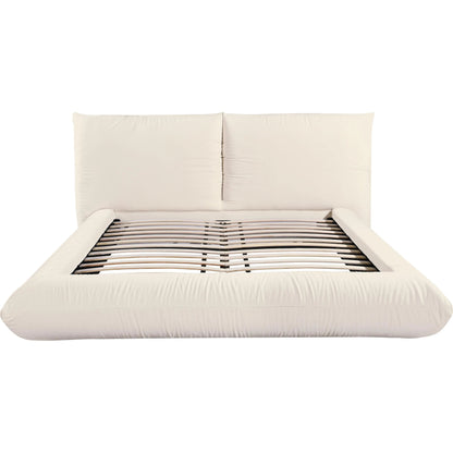 Romp 100% Recycled Linen Bed by TOV Furniture in cream. Made from mdf, pine, recycled fabric in a transitional style.