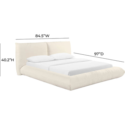 Romp 100% Recycled Linen Bed by TOV Furniture in cream. Made from mdf, pine, recycled fabric in a transitional style.