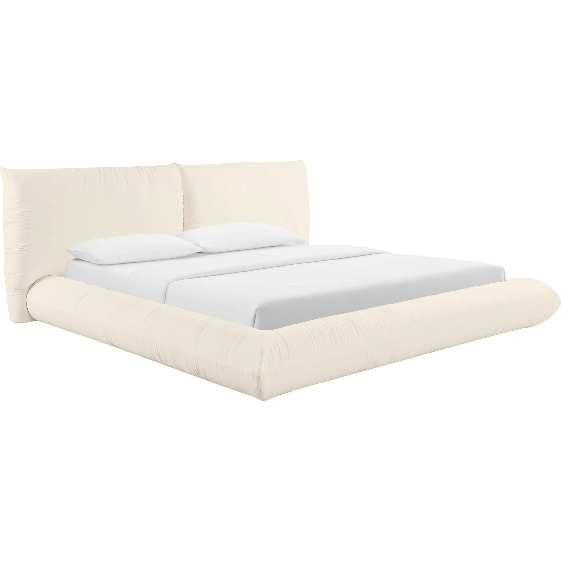 Romp 100% Recycled Linen Bed by TOV Furniture in cream. Made from mdf, pine, recycled fabric in a transitional style.