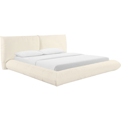 Romp 100% Recycled Linen Bed by TOV Furniture in cream. Made from mdf, pine, recycled fabric in a transitional style.