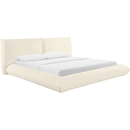 Romp 100% Recycled Linen Bed by TOV Furniture in cream. Made from mdf, pine, recycled fabric in a unique style.
