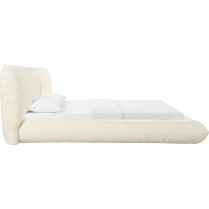 Romp 100% Recycled Linen Bed by TOV Furniture in cream. Made from mdf, pine, recycled fabric in a transitional style.