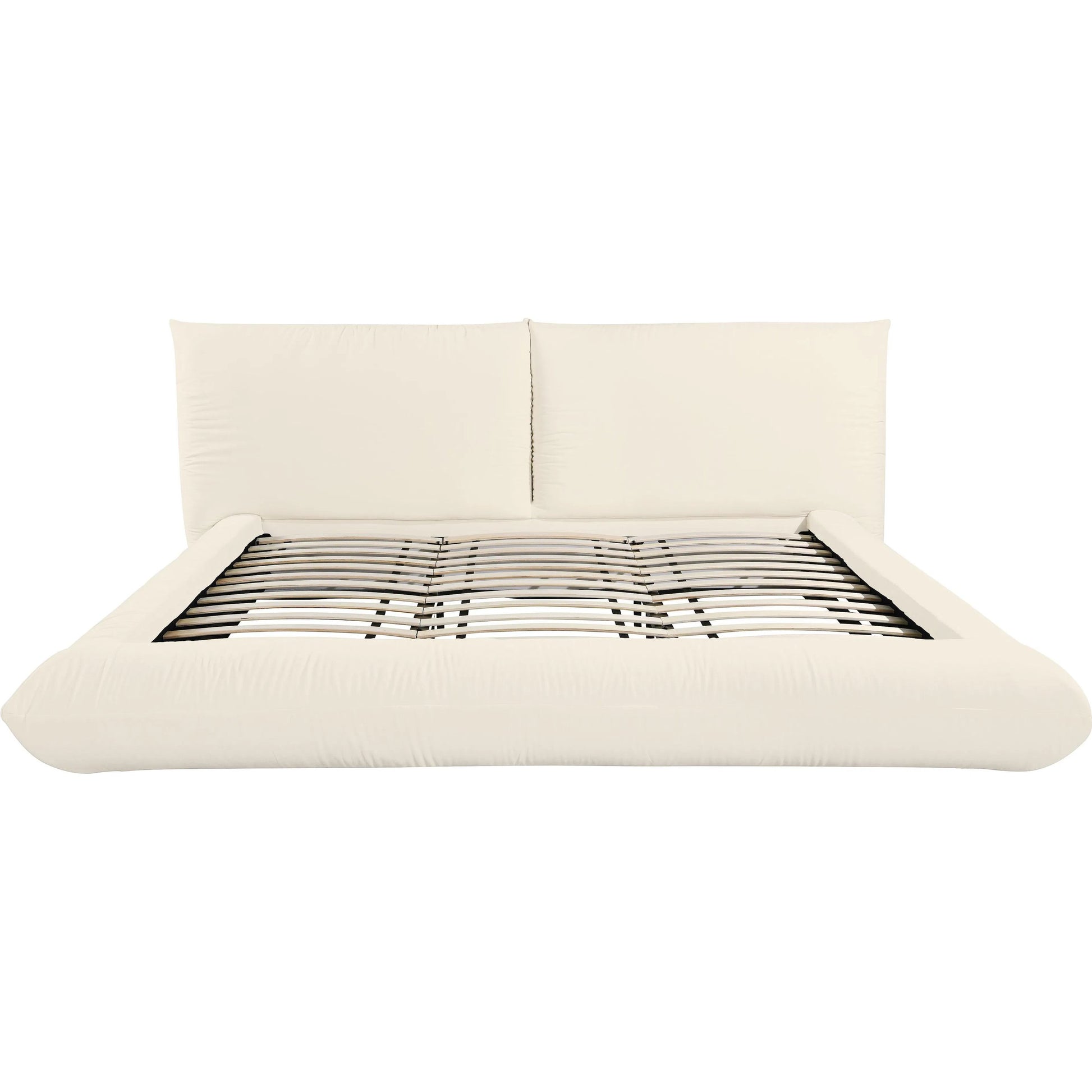 Romp 100% Recycled Linen Bed by TOV Furniture in cream. Made from mdf, pine, recycled fabric in a transitional style.