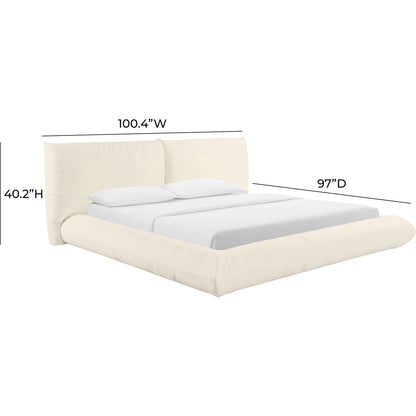 Romp 100% Recycled Linen Bed by TOV Furniture in cream. Made from mdf, pine, recycled fabric in a transitional style.