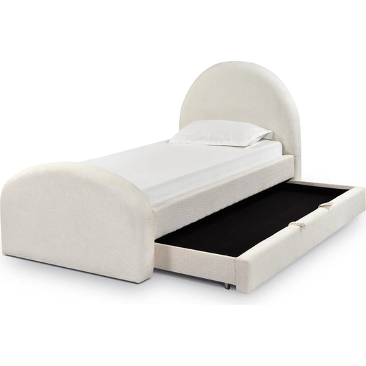 Moon Boucle Trundle Bed by TOV Furniture in cream. Made from boucle, mdf, plywood in a unique style.