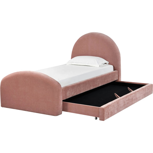 Moon Upcycled Chenille Trundle Bed by TOV Furniture in rose. Made from mdf, plywood, recycled fabric in a eclectic & global style.