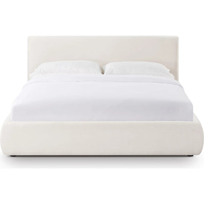 Isla Upcycled Linen Bed by TOV Furniture in cream. Made from mdf, recycled fabric in a unique style.