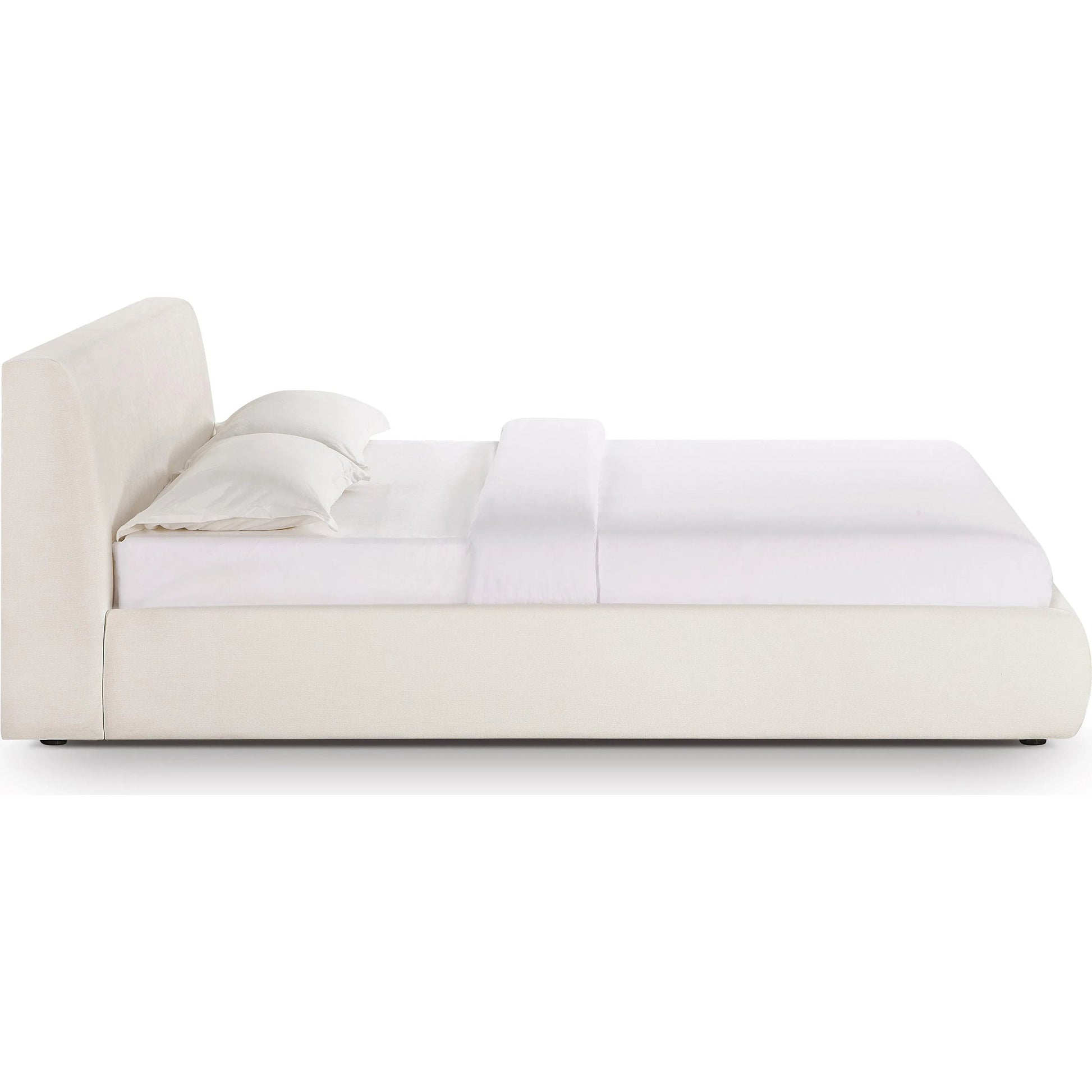 Isla Upcycled Linen Bed by TOV Furniture in cream. Made from mdf, recycled fabric in a unique style.