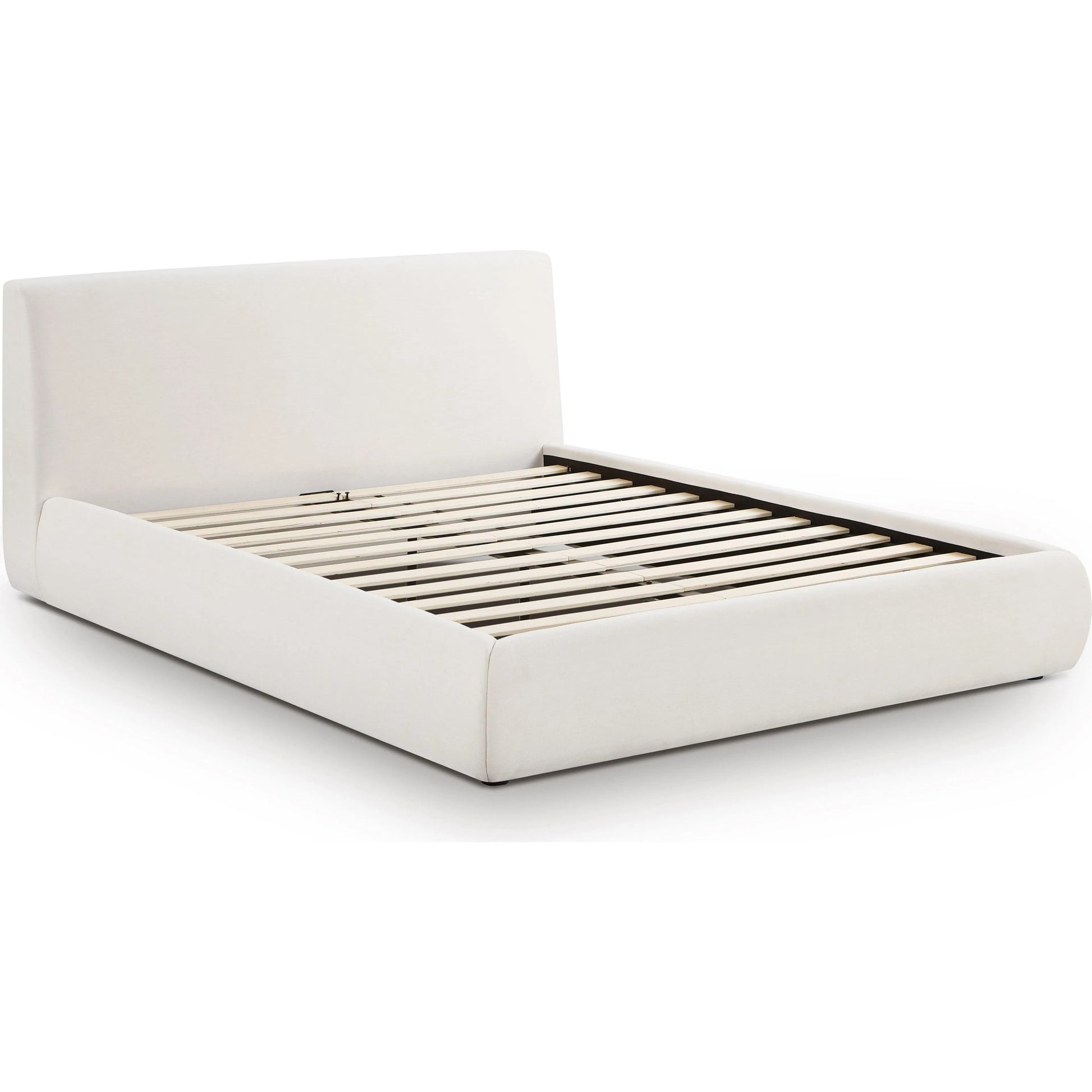 Isla Upcycled Linen Bed by TOV Furniture in cream. Made from mdf, recycled fabric in a unique style.
