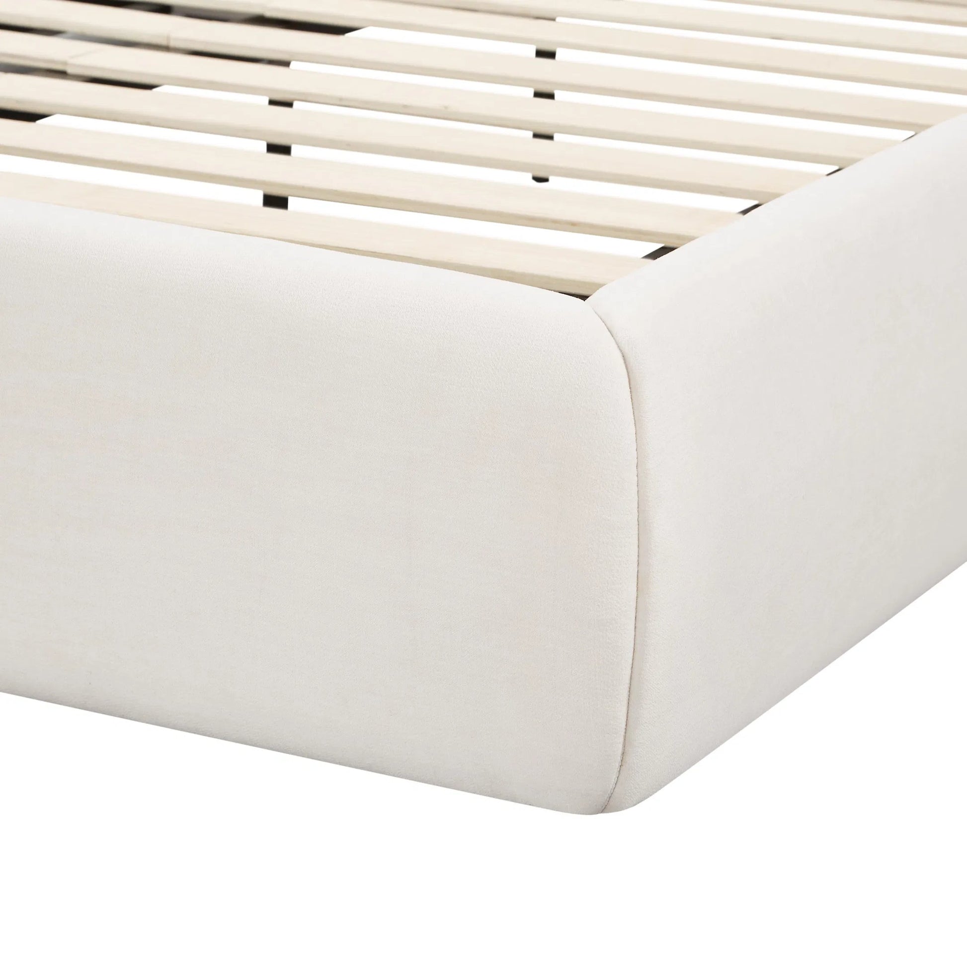 Isla Upcycled Linen Bed by TOV Furniture in cream. Made from mdf, recycled fabric in a unique style.