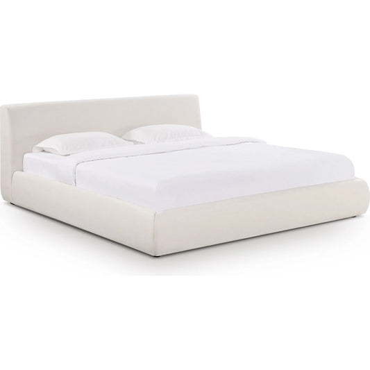 Isla Upcycled Linen Bed by TOV Furniture in cream. Made from mdf, recycled fabric in a unique style.