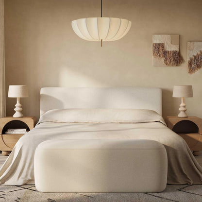 Isla Upcycled Linen Bed by TOV Furniture in cream. Made from mdf, recycled fabric in a unique style.