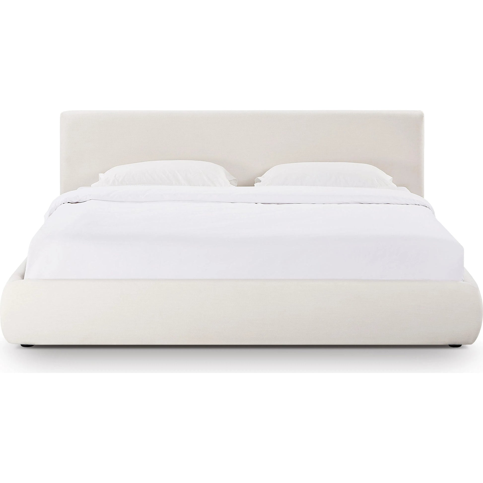 Isla Upcycled Linen Bed by TOV Furniture in cream. Made from mdf, recycled fabric in a unique style.
