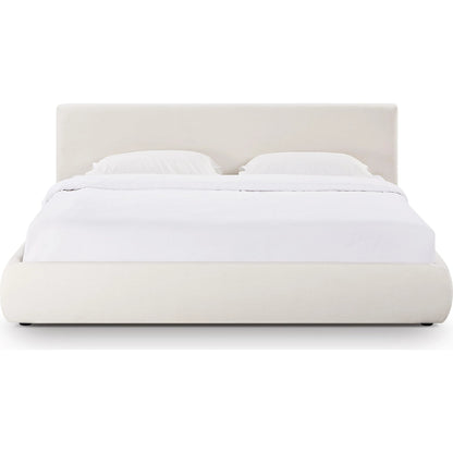 Isla Upcycled Linen Bed by TOV Furniture in cream. Made from mdf, recycled fabric in a unique style.