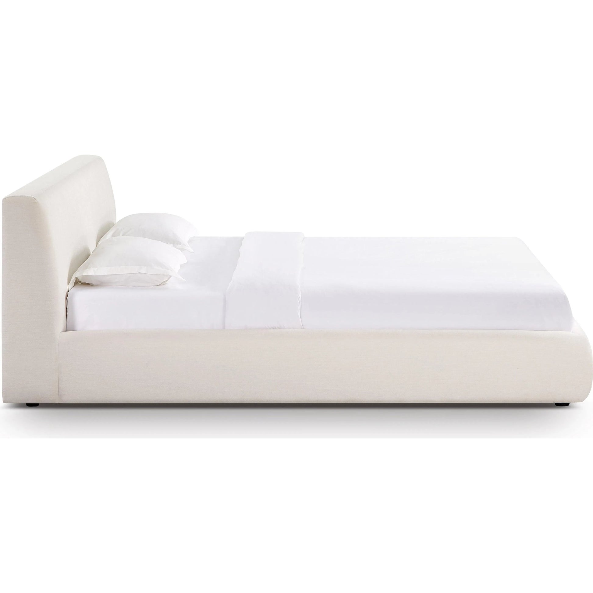 Isla Upcycled Linen Bed by TOV Furniture in cream. Made from mdf, recycled fabric in a unique style.