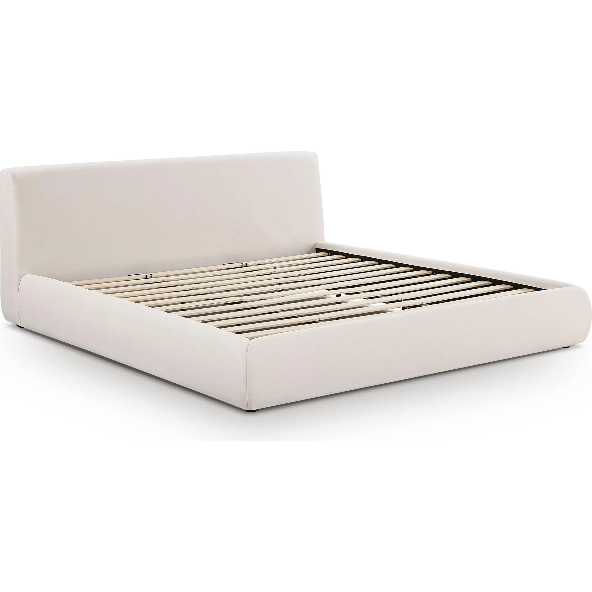 Isla Upcycled Linen Bed by TOV Furniture in cream. Made from mdf, recycled fabric in a unique style.