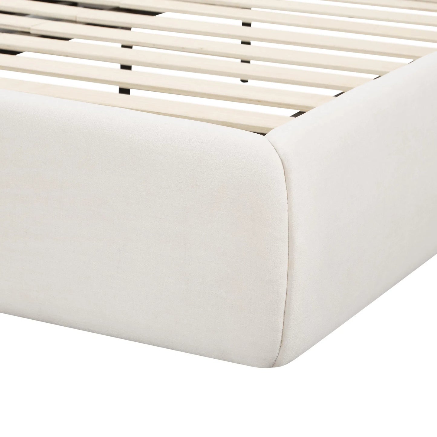 014 SI-2320920 | Closeup | Isla Upcycled Linen Bed by TOV Furniture in cream. Made from mdf, recycled fabric in a unique style.