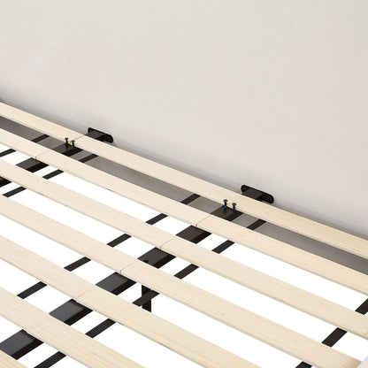 Isla Upcycled Linen Bed by TOV Furniture in cream. Made from mdf, recycled fabric in a unique style.
