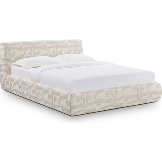 Isla Jacquard Pattern Bed by TOV Furniture in cream. Made from fabric, mdf in a unique style.