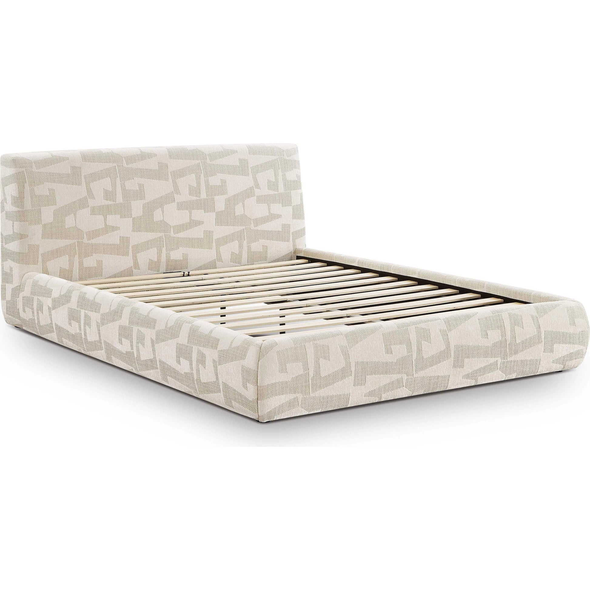 Isla Jacquard Pattern Bed by TOV Furniture in cream. Made from fabric, mdf in a unique style.