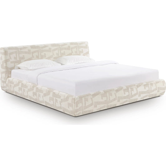 Isla Jacquard Pattern Bed by TOV Furniture in cream. Made from fabric, mdf in a unique style.