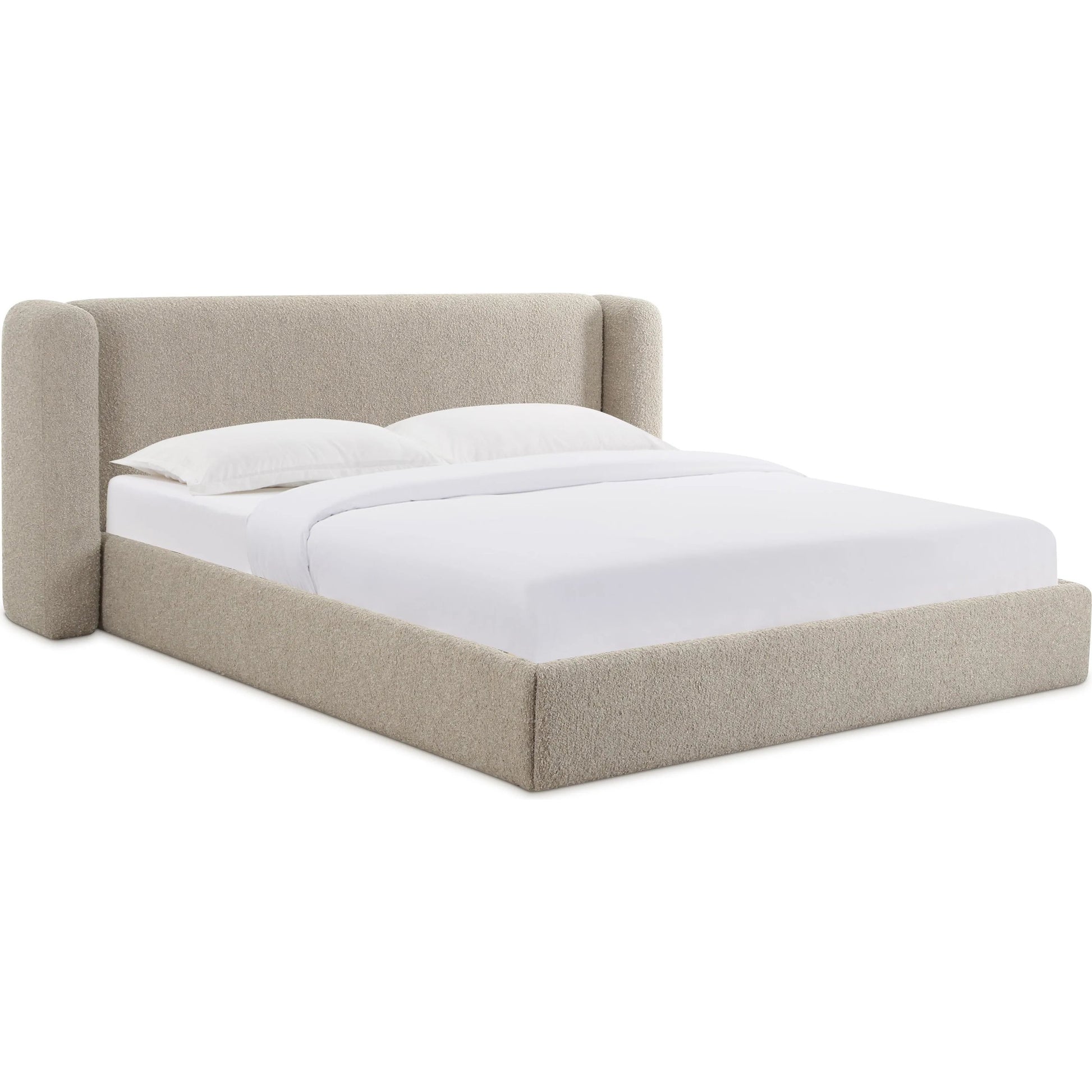 Babette Boucle Bed by TOV Furniture in tan. Made from boucle, plywood, wood in a transitional style.
