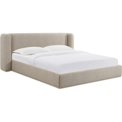 Babette Boucle Bed by TOV Furniture in tan. Made from boucle, plywood, wood in a transitional style.