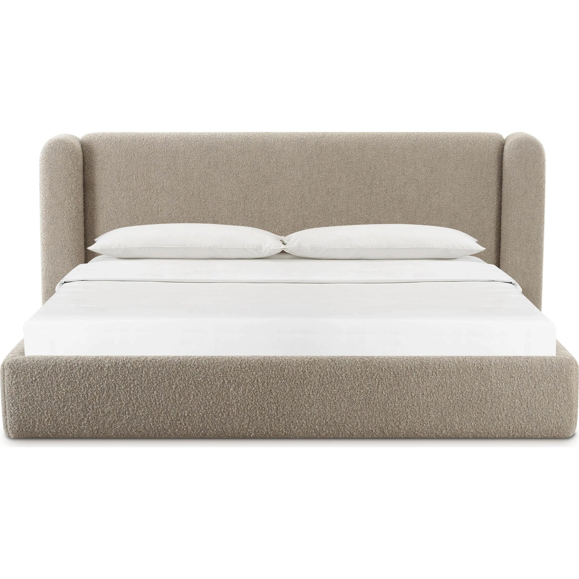 Babette Boucle Bed by TOV Furniture in tan. Made from boucle, plywood, wood in a transitional style.