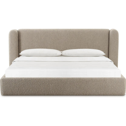 Babette Boucle Bed by TOV Furniture in tan. Made from boucle, plywood, wood in a transitional style.