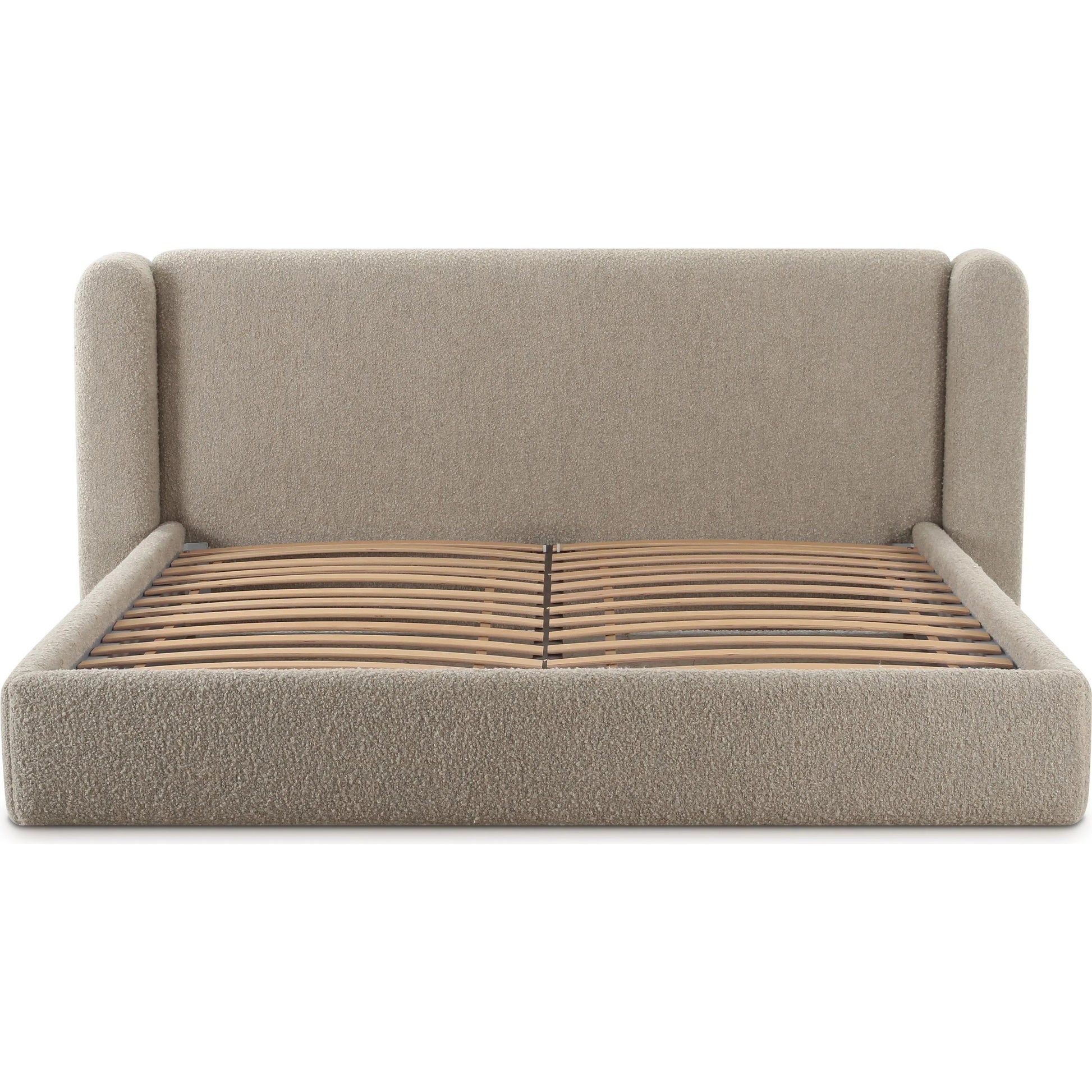 Babette Boucle Bed by TOV Furniture in tan. Made from boucle, plywood, wood in a transitional style.