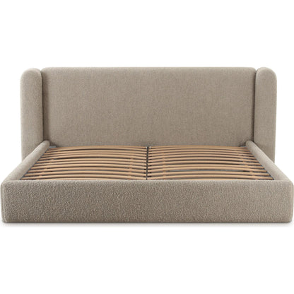 Babette Boucle Bed by TOV Furniture in tan. Made from boucle, plywood, wood in a transitional style.