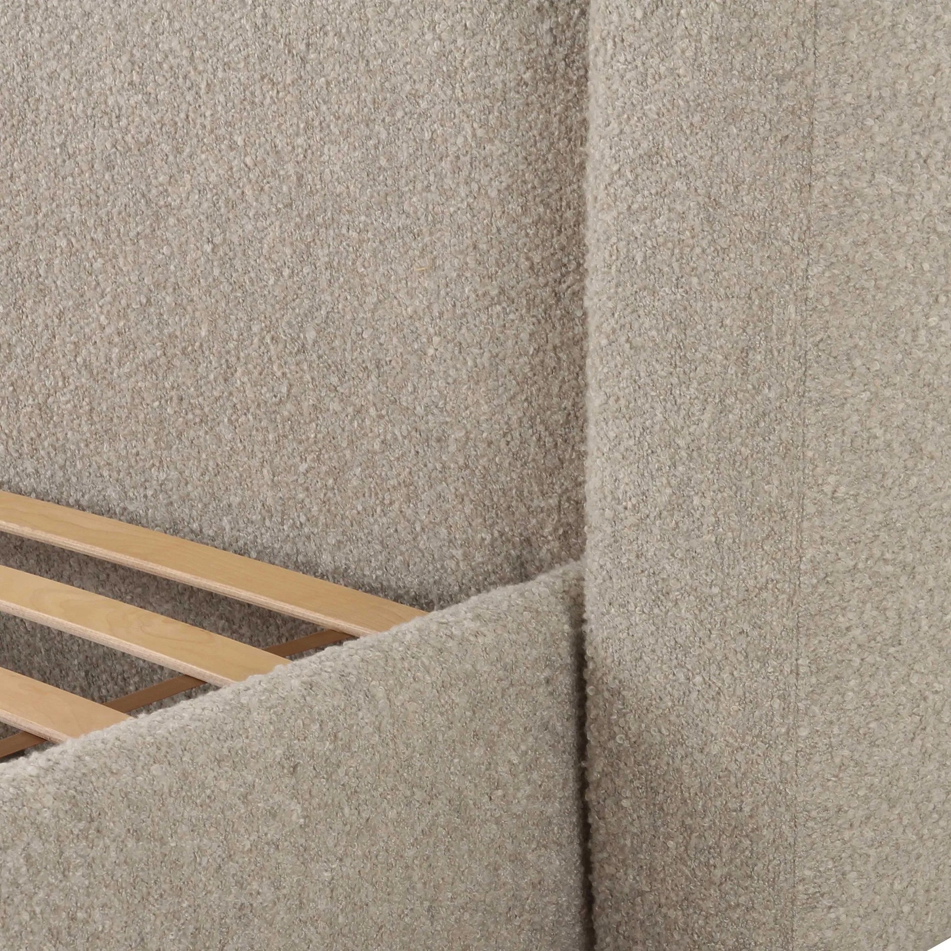 Babette Boucle Bed by TOV Furniture in tan. Made from boucle, plywood, wood in a transitional style.