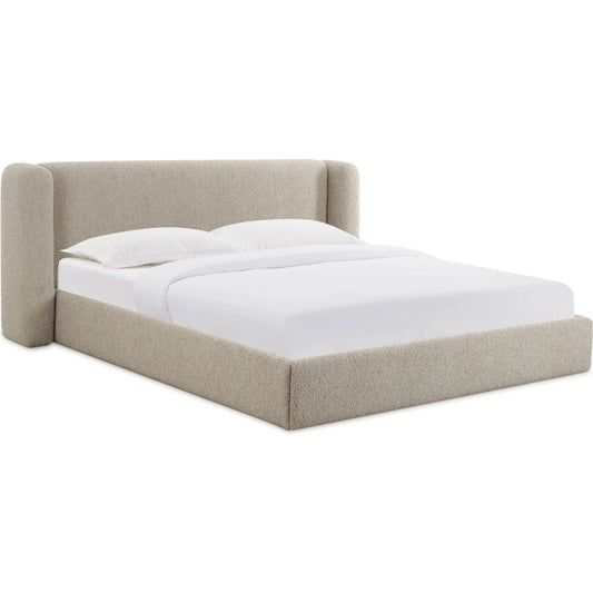 Babette Boucle Bed by TOV Furniture in tan. Made from boucle, plywood, wood in a unique style.